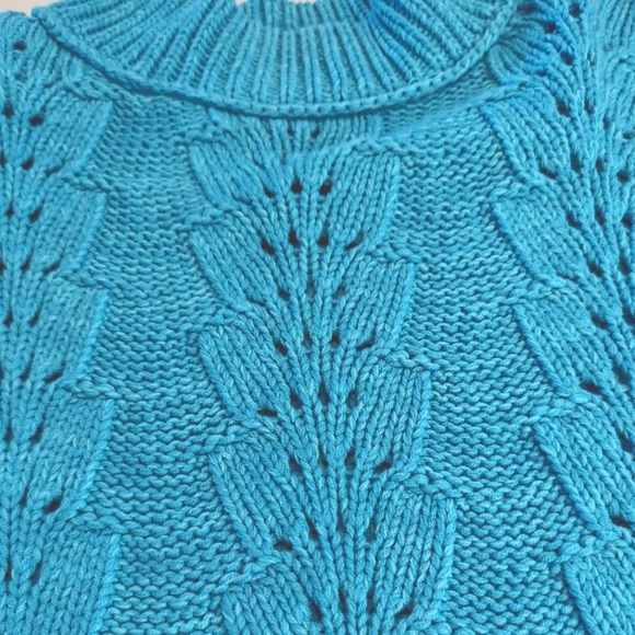 NWT Free People Bell Song Cropped Knit Long Sleeve Sweater Size XS Teal Blue - Picture 8 of 11